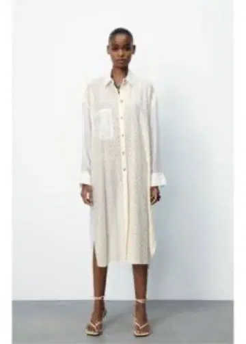 ZARA 자수 셔츠 패치워크 가운 롱 원피스