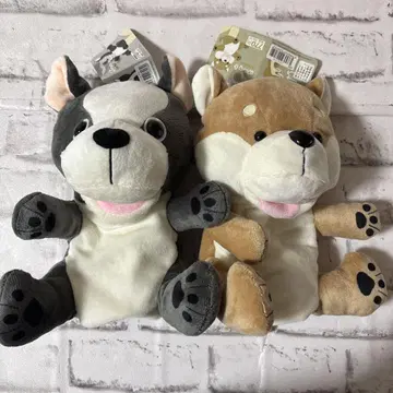 다이소 퍼펫 2개 시바견 프렌치 불독 봉제 인형 손가락 인형 마스코트