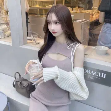 루미곤 리본 어깨 니트 앙상블