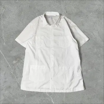 Cafe Luna 플리츠 반팔 셔츠 쿠바 셔츠 XL 화이트 화이트