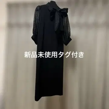 택 포함 미사용 새상품 리본이 포함된 원피스 블랙 M