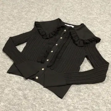 ZARA 프릴 장식 비쥬 가디건 블랙 폴리에스테르 M