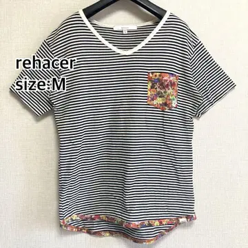 rehacer 레어 셀 남성용 티셔츠 반팔 보더 일본제 M 사이즈