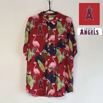 ANGELS 엔젤스 플라밍고 패턴 빨간색 알로하 셔츠