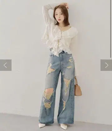 오버 사이즈 데미지 가공 블루 진