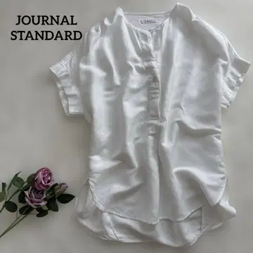 JOURNAL STANDARD 레이온 린넨 노카라 블라우스 셔츠 화이트