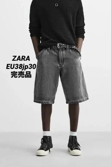 ZARA 자라 유즈드 가공 배기 핏 데님 버뮤다 팬츠 EU38