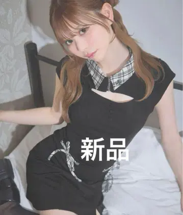 미셸 마카롱 체크 리본 미니 원피스 프리 사이즈 블랙 새상품