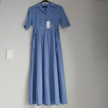 새상품 미사용 내추럴 뷰티 베이직 블루 셔츠 원피스 반팔 롱 기장