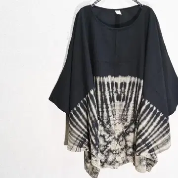 타이다이 동양인 튜닉 티셔츠 아래쪽에 짜임 염색 블랙 No.032392