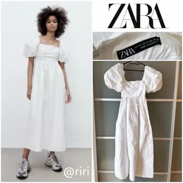 ZARA 포플린 퍼프 슬리브 원피스 XS 화이트