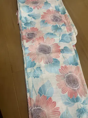 유카타 꽃무늬 핑크 화이트 스카이블루