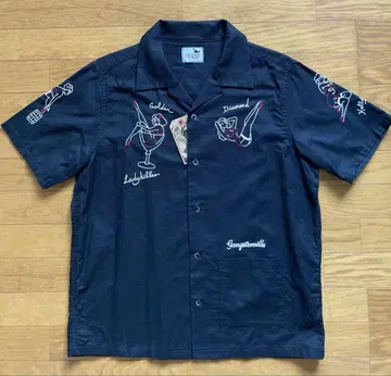 고급 갱스터빌 자수 블랙 반팔 셔츠 XL GANGSTERVILLE