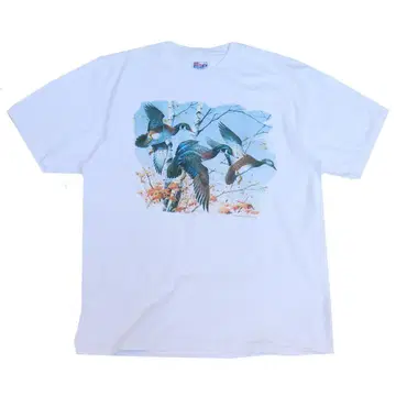 90s Hanes 싱글 스티치 티셔츠 카모 티셔츠