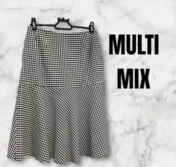 476 MULTIMIX 체크 플레어 스커트 무릎 기장 깅엄 체크 무늬