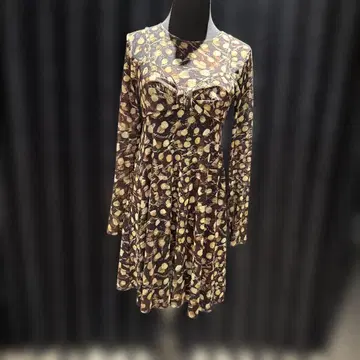 KOSHINO HIROKO 잎 무늬 브라운 A 라인 원피스
