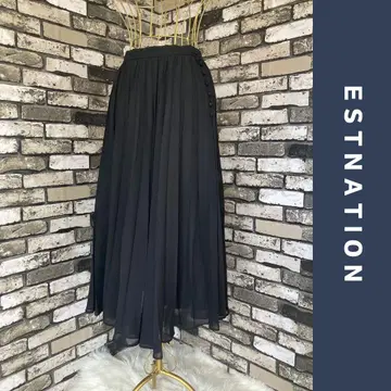 ESTNATION 에스트네이션 시어 플리츠 롱 스커트 블랙