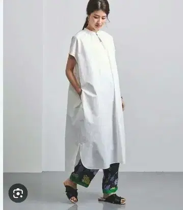 UWSC 코튼 밴드 카라 셔츠 원피스 36 일본제