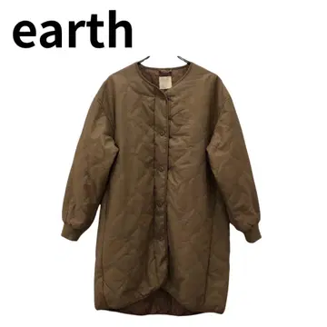 earth 브라운 퀼팅 자켓 미색 롱 기장 소매 밴딩