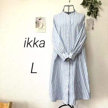 9549 ikka 이카 스트라이프 셔츠 원피스 L 코튼