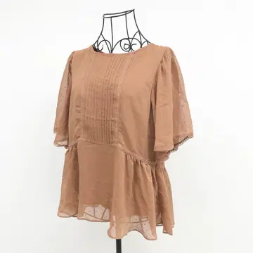 쿠미교쿠 블라우스 M 페플럼 카멜 도트 핀턱 귀여운 예쁜