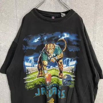 NFL 잭슨빌 재규어 캐릭터 프린트 블랙 티셔츠 2XL