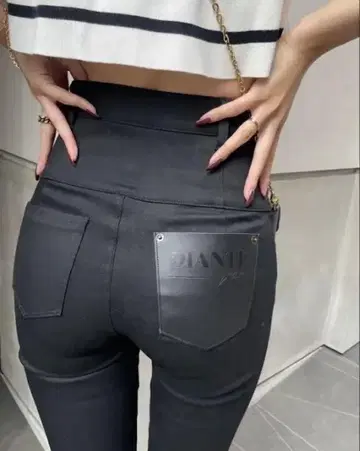 DIANTE 블랙 스키니 팬츠 하이 웨스트