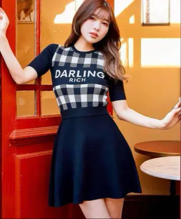 Darich 깅엄 체크 니트 미니 원피스 다리치