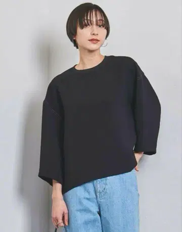 UNITED ARROWS 블랙 컴피 상의 풀오버 블라우스