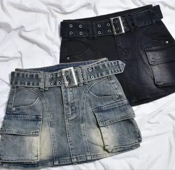 볼칸 & 아프로디티 벨트 카고 데님 미니 스커트