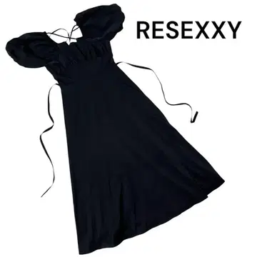 RESEXXY 리젝시 퍼프 슬리브 플레어 롱 원피스 블랙
