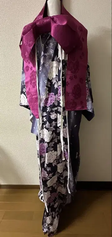 꽃무늬 유카타 보라색 시원한 유카타 세트