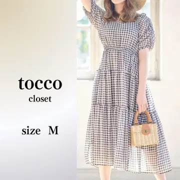 tocco 시어 깅엄 체크 티어드 개더 원피스