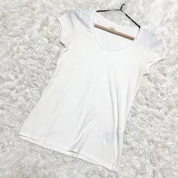 자라 반팔 티셔츠 V넥 무지 심플 얇은 소재 화이트 (L)
