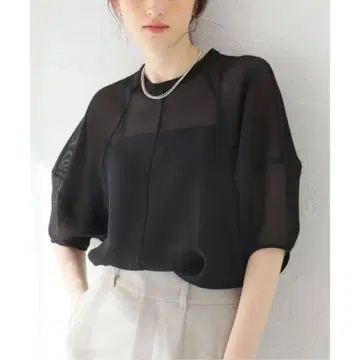 MESH FORM SLEEVE BLOUSE 블랙 1 사이즈