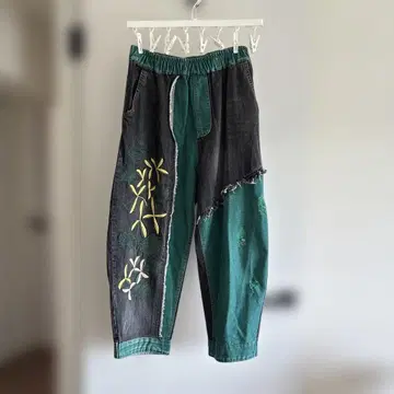 대나무 자수 패치워크 데님 팬츠