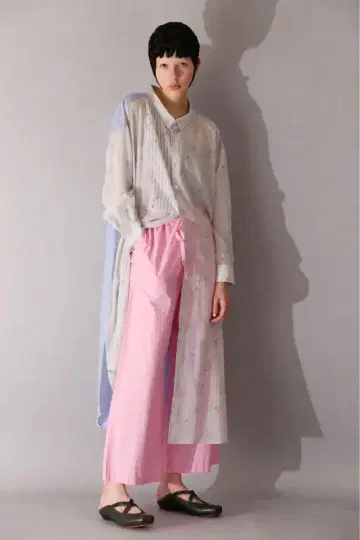 베이지 와이드 팬츠 끈 포함