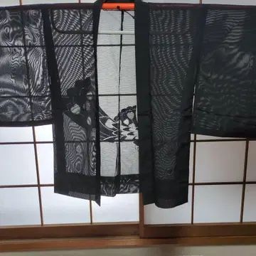 블랙 문장 기모노 겉옷 공작 무늬 자수