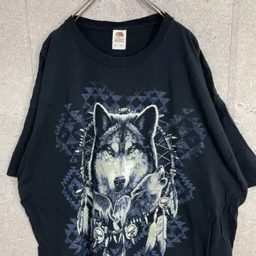 프룻 오브 더 룸 애니멀 울프 늑대 프린트 티셔츠 3XL