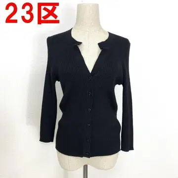 A2289 23구 긴팔 가디건 울 리브 크루넥 오픈 카라 블랙 40