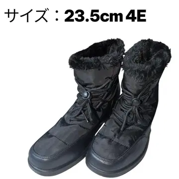23.5cm 4E 블랙 퍼 스노우 부츠 미끄럼 방지 통굽 구제 의류
