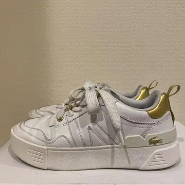 Lacoste 화이트 골드 가죽 스니커즈 24cm