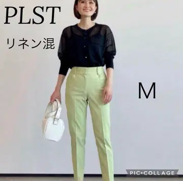 PLST 플라스테 린넨 블렌드 스틱 팬츠 M 사이즈 라이트 그린