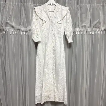 SNIDEL 레이스 프론트 버튼 프릴 원피스 화이트