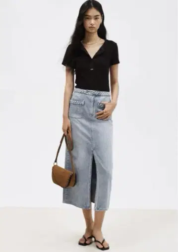 H&M 뜨개질 트림 데님 스커트