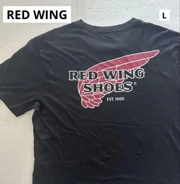 레드윙 신발 앞뒤 프린트 로고 티 Made in USA 블랙 L