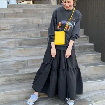 새상품급 mite 티어드 롱 스커트 블랙