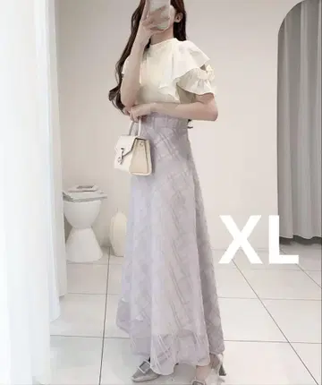 mily bilet 더블 프릴 소매 체크 레이스 도킹 원피스 XL