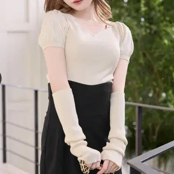 비쥬 암 워머 니트 미셸 마카롱 상의 반팔