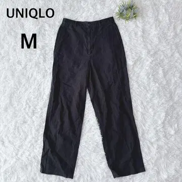 유니클로 린넨 블렌드 릴랙스 스트레이트 팬츠 블랙 M 캐주얼